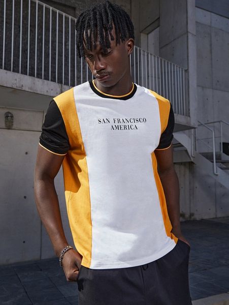 

men letter graphic colorblock tee d4nq#, White;black