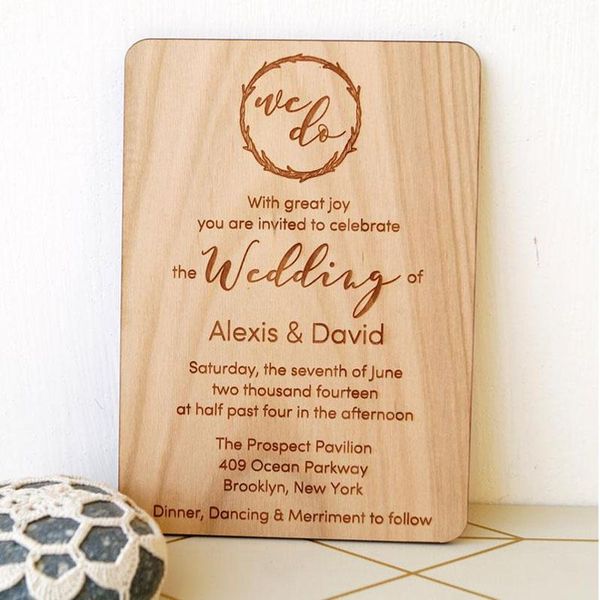 

greeting cards wooden wedding invitation, rustic invites, custom any text , laser engraved invitation