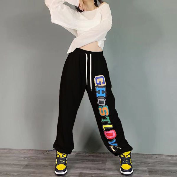 

hip hop sweatpants women summer 2021 fashion street dance joggers women letter print loose casual white pants, Black;white