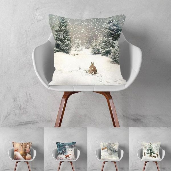 

pillow case single-sided linen cover christmas deer printed skin modern peach sofa home furnishing single cas p4q2