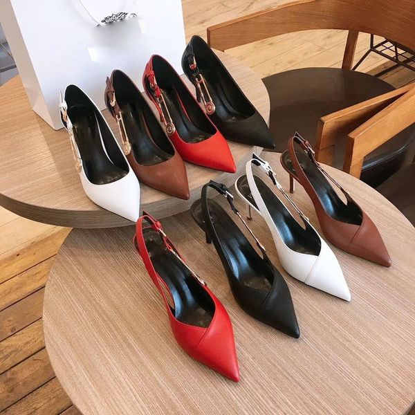 

designer party wedding shoes luxury ladies sandals dresses high heels safety pins fashion breath goes with everything, Black