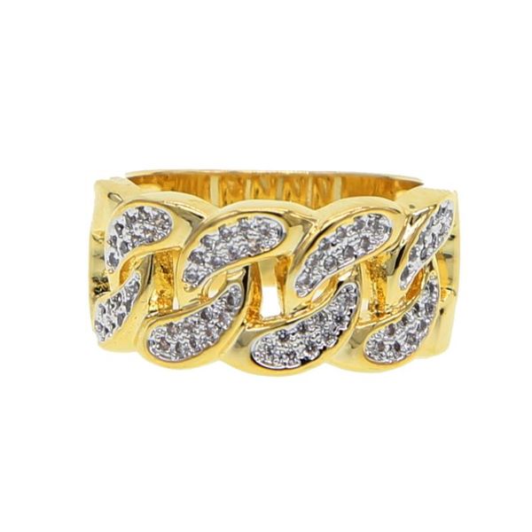 

wedding rings fashion gold color plated big cuban link chain for men boy bling wide cubic zirconia cz hip hop ring size 8 9 10, Slivery;golden