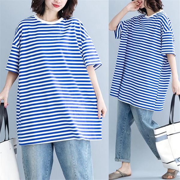 

women's t-shirt 2021 fashion large size lazy wind striped summer loose t shirts g373, White