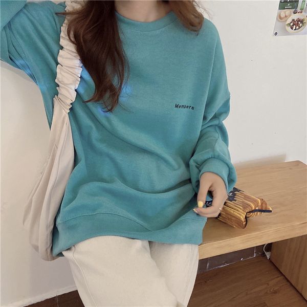 

2021 new cor slida manga cheia bsico agasalho hoodies pullovers solto moletom olcj, Black