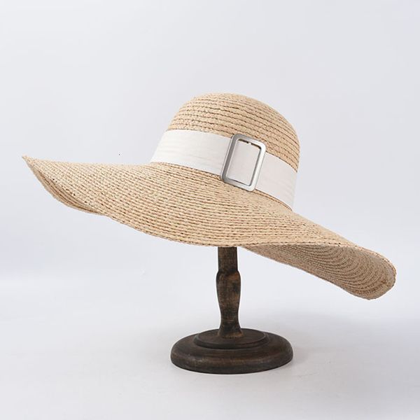 

2021 new fashion women's crocheted packable raffia elegant ribbon band wide brim summer floppy travel sun derby hat nt1j, Blue;gray