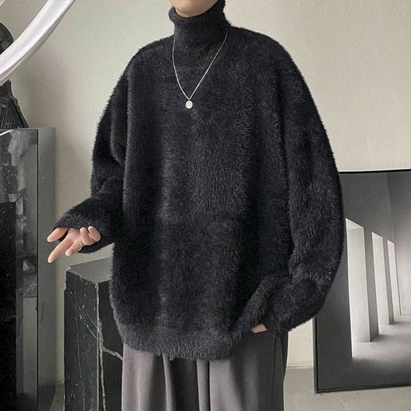 

winter plus velvet thick male hoodie couple of turtlenecks high-polar wool in the trend wild student bottoming lamb jacket lgkp, Black