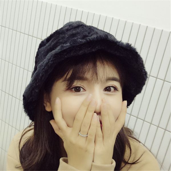 

autumn winter thickened plush fisherman's literature and art windproof solid color warm basin hat women's fashion