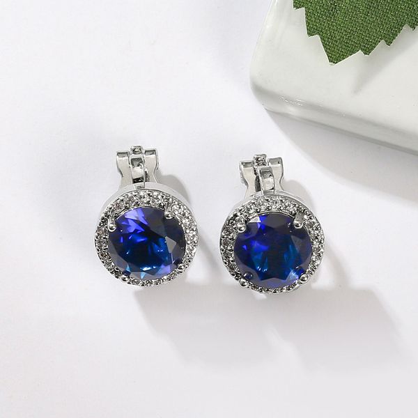 

s2527 fashion jewelry round ear clip copper earrings women's elegant blue crystal ear cuff earclip earrings, Silver