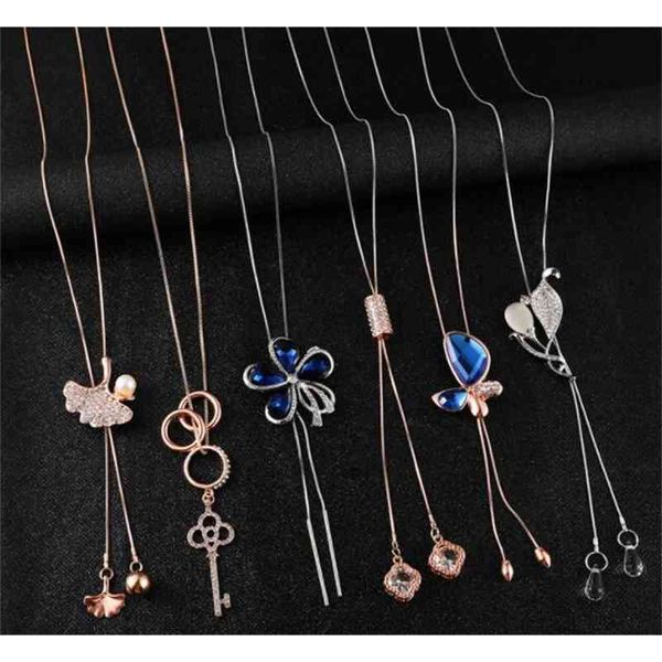 

hya1 long chain necklace rhinestones pendant fashion for women, Silver