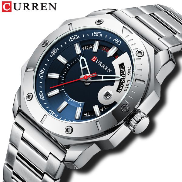 

curren men&#39s watch new and chic business quartz watches stainless steel and date and week male clock