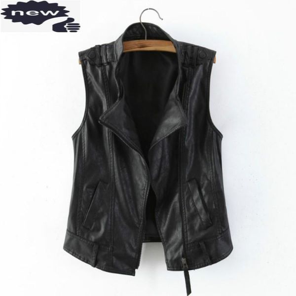 

black color new slim fit faux leather womens colete feminino veste femme motorcycle biker jacket zipper jaqueta de couro