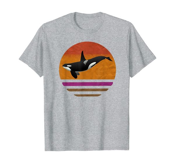 

retro orca killer whale sunset t-shirt, White;black