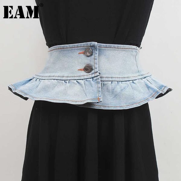 

belts [eam] light blue ruffles temperament wide belt personality women fashion tide all-match spring autumn 2021 1dd9722, Black;brown