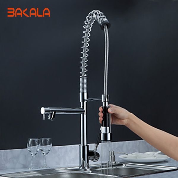 

kitchen faucets pull out faucet.solid brass thicken chrome spring faucets.two spouts mixer tap ch-8002 cln2
