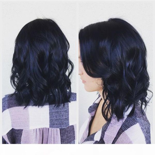 

12in lob hairstyle wet and wavy brazilian hair natural lace wigs customizable glueless full lace wig greatremy virgin human hair fashionable, Black