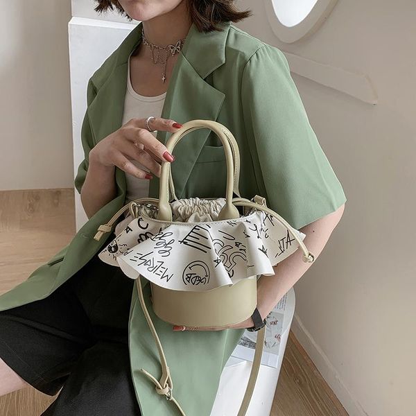 

evening bags 2021 brand drawstring bucket women's shoulder crossbody female small toth and purses designer ruffle stickers handbags