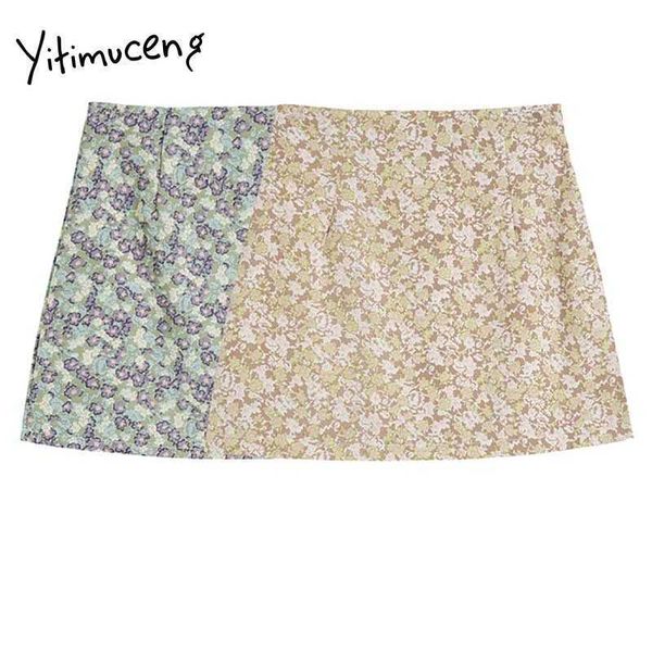 Yitimuceng Floral Impressão Das Mulheres Saias Verão Oversize Cintura alta A-Linha Amarelo Roxo Roupas Coreano Moda Boho Boho Skirt 210601