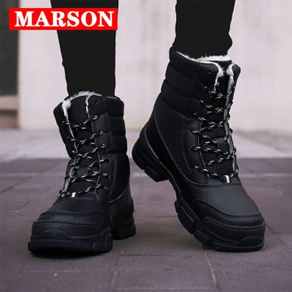 

boots marson women's winter snow keep warm mid-calf boot ladies hiking walking shoe with fur outdoor no-slip waterproof footwear, Black