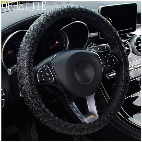 

Steering Wheel Covers QFHETJIE Four Seasons Universal Woven Leather Car Cover Non-slip Wear-resistant And Durable Fashion Interior