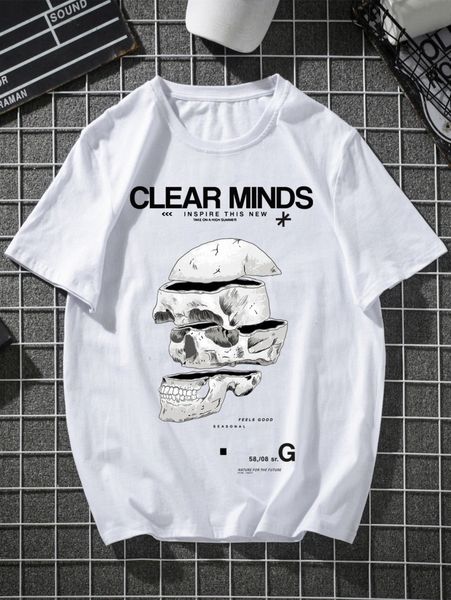 

men letter and skull print tee b6zi#, White;black