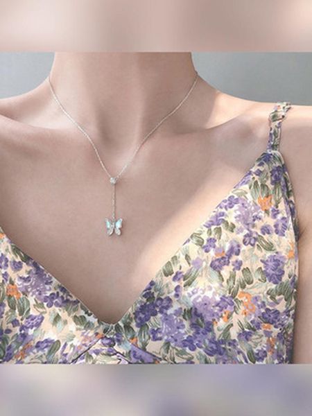 

pendant necklaces trend charming dazzling microbutterfly for women gift choker jewelry butterfly necklace, Silver