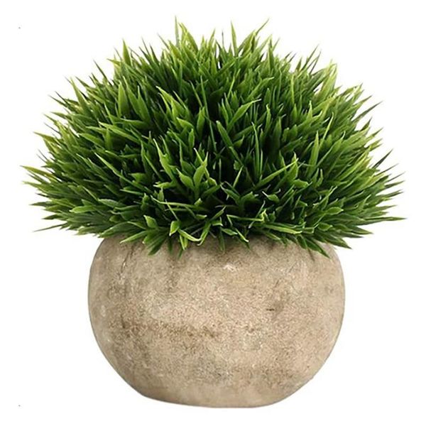 

artificial plant round grass with grey pot,indoor and outdoor fake plants plastic plant for house office desk bedroom