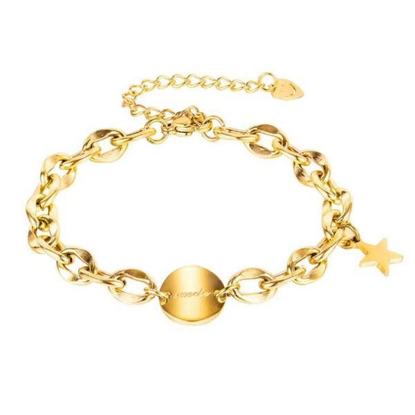 

link, chain stainless steel gold disc tag women bracelet bangle link gift for him delicate minimalism bracelets jewellery, Black