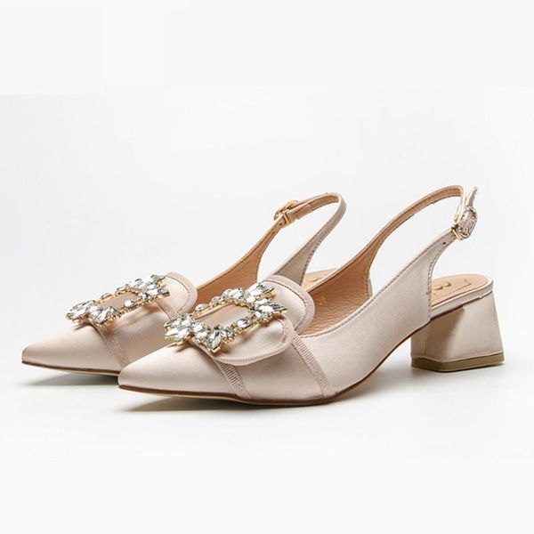 

dress shoes pointed toe women pumps low heel slingback gladiator sandals rhinestone stiletto woman valentine shoe, Black