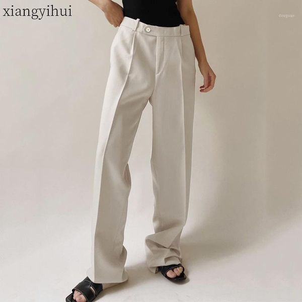 

women's pants & capris autumn 2021 temperament office lady high waist beige full length wide leg women fashion casual loose trousers, Black;white