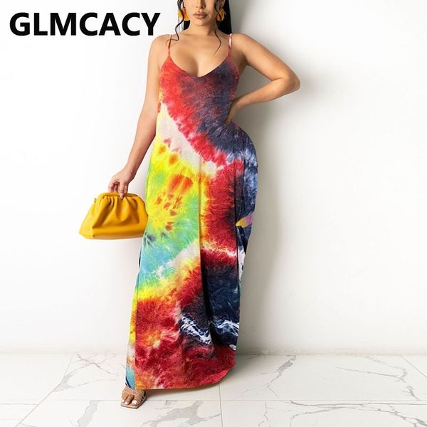 

women spaghetti strap tie dye printed maxi loose dress 210702, Black;gray