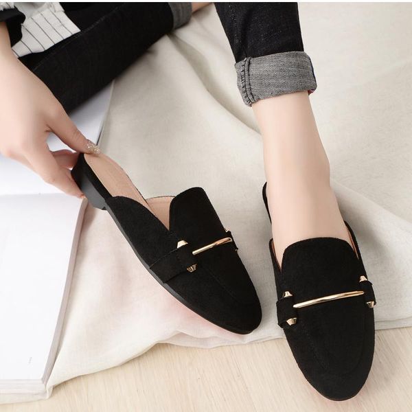 

slippers women square toe flat woman slides half shoes mule big size 31-43 fashion flip flops brand designer sandals, Black