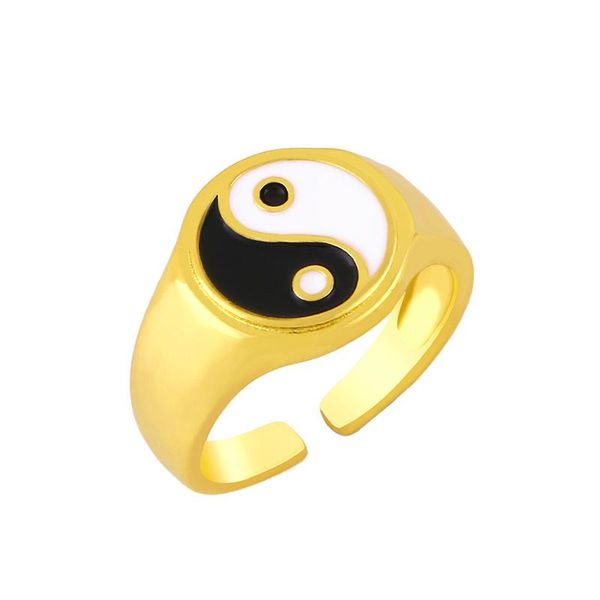 

cluster rings flola enamel tai chi yin yang open cuff for women gold plated polished finger ring adjustable wholesale jewelry rigk66, Golden;silver
