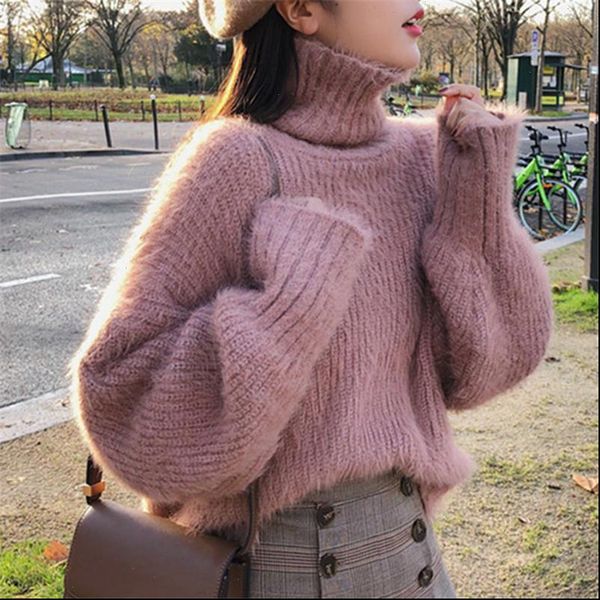 

fluffy mink cashmere sweater women autumn winter thick sweater woman casual turtleneck long sleeve knitted pullover pull femme, White;black