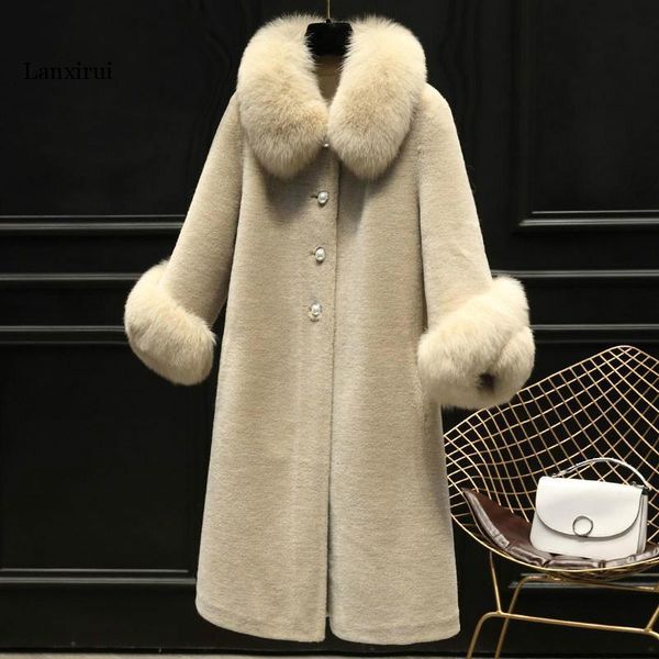 

women's fur & faux fashion grained sheep skin suede coat ladies mid-length elegant temperament women, Black