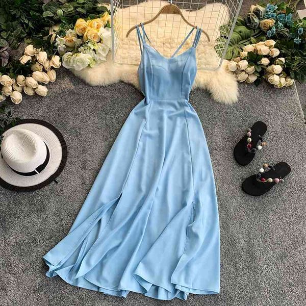 

casual dresses ladies v neck backless was thin summer split slim long dress women beach holiday vestidos uxij, Black;gray