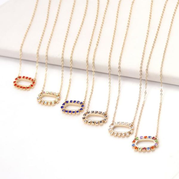 

pendant necklaces 2021 arrivals hollow out small oval frame inlay multicolor crystal necklace for women girls fashion jewelry, Silver