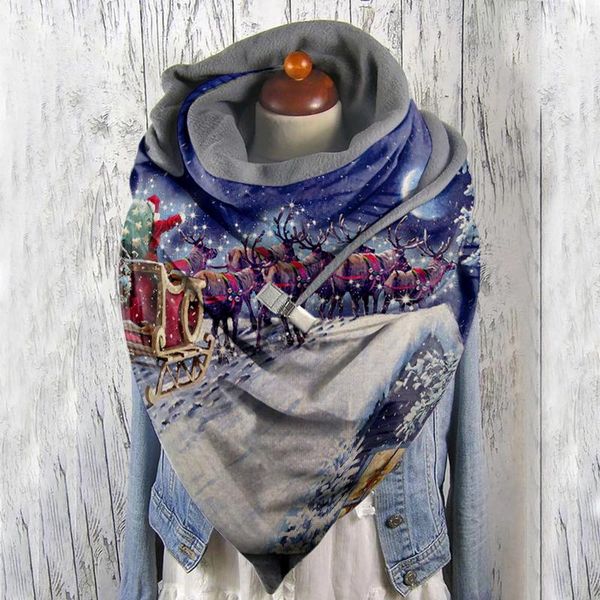 

scarves women scarf fashion christmas santa claus red truck printing multi-purpose shawls comfortable outdoor warm bandana, Blue;gray