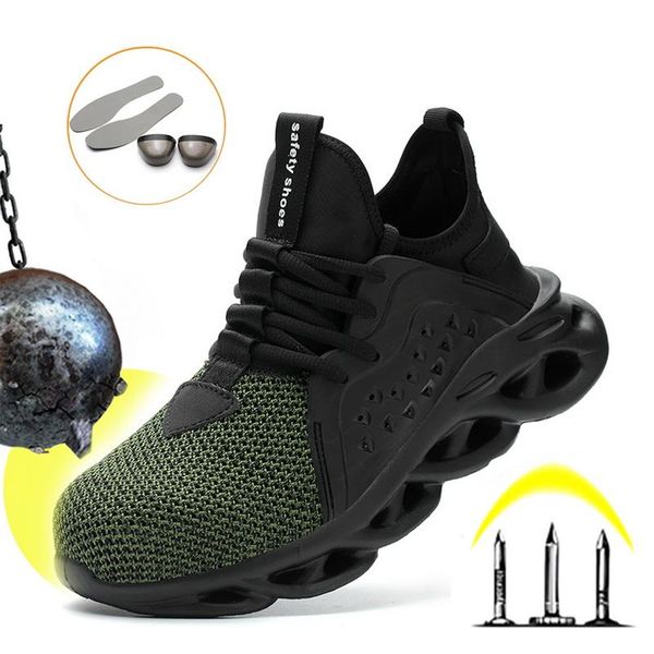 

boots litthing breathable mesh safety shoes men light sneaker indestructible steel toe soft anti-piercing work plus size 37-48, Black