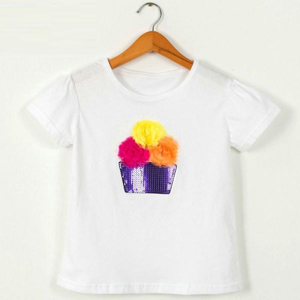 

t-shirts children's clothing sequined flower pots short-sleeved t-shirt cotton puff sleeves 4137 05, Blue
