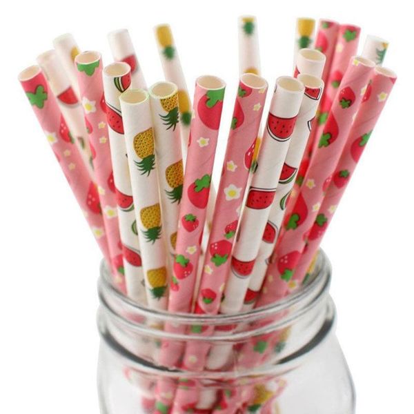 

disposable dinnerware 25pcs drinking paper straws watermelon strawberry straw its pink blue baby shower decoration gift party event supplies