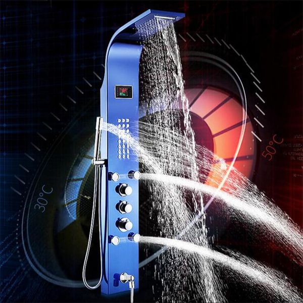 

new stainless steel and brass material wall mounted blue finished shower faucet set thermostatic faucets