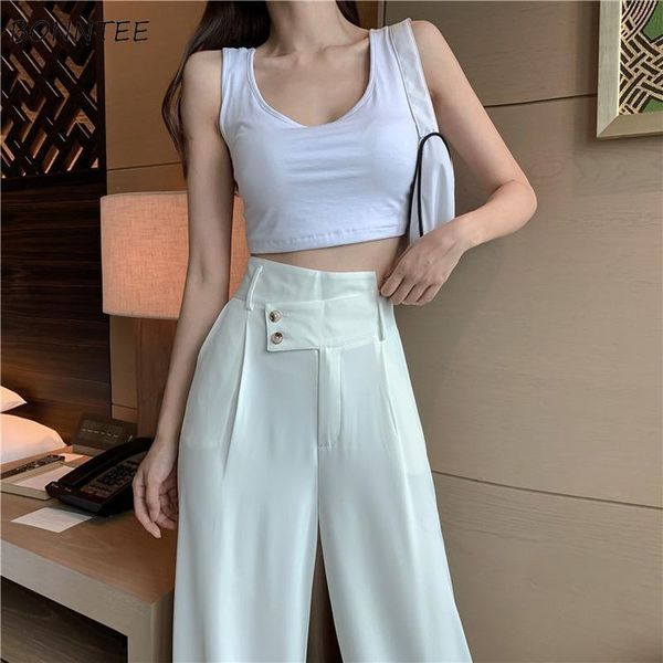 

women's pants & capris wide-leg women plus size 3xl casual all-match vintage soft office lady high waisted trousers korean femme bottom, Black;white