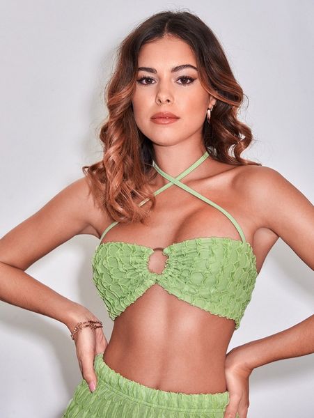 

ring detail frill trim halter b16r#, White