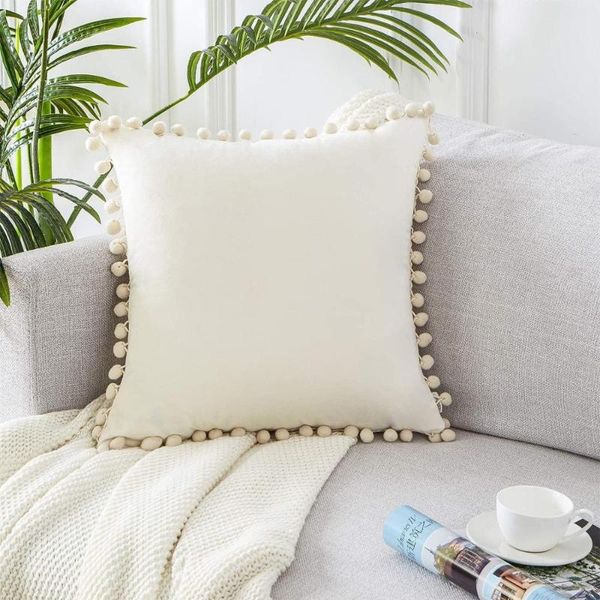 

cushion/decorative pillow pompom decorative velvet cushion cover 45x45cm luxury covers for cushions sofa home decor case 45x45 gray / yellow