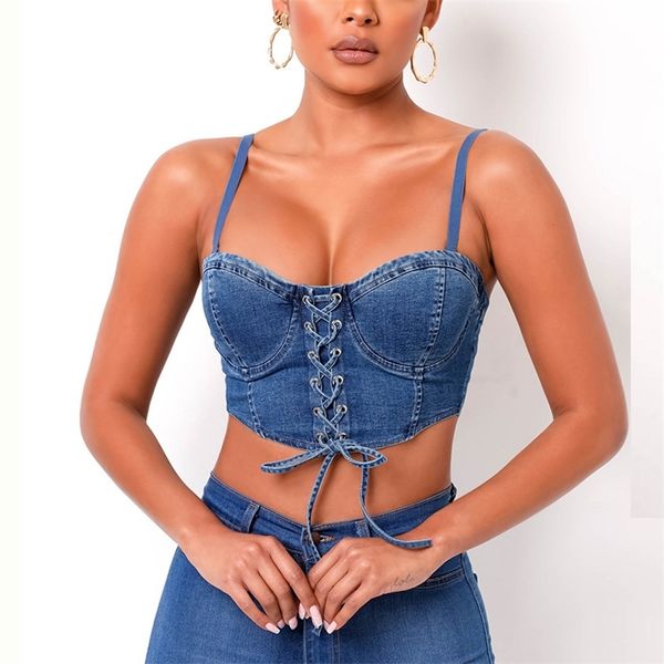 

women cross lace denim strapless camis solid color short vest slim fashion spring summer 11b454 210525, White