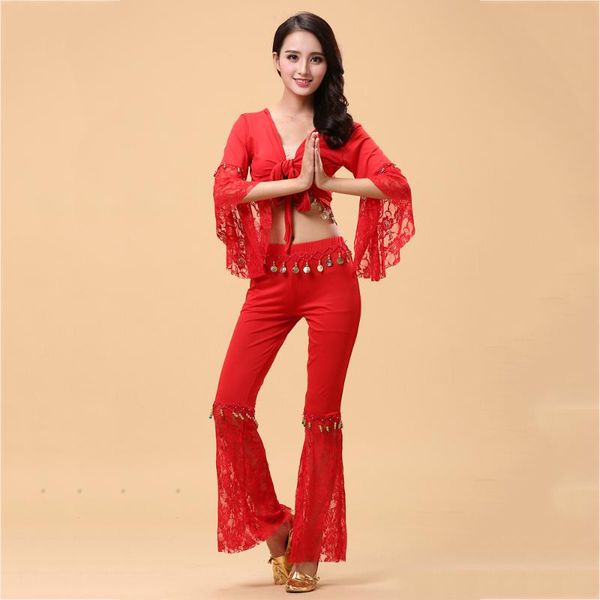 

new arrival belly dance suits for ladies blue red yellow plus size costumes women female stage standard fringe garments i151, Black;red