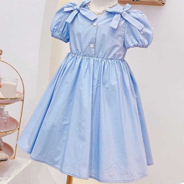 Dress 2021 New Bowknot Decoration Bead Casual Girl Clothes Baby Children Kid Q0716