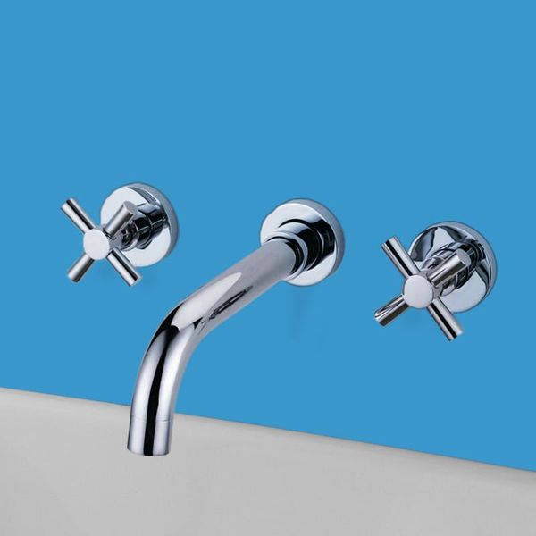 

bathroom sink faucets basin faucet wall mounted chrome brass dual handle in-wall 3 holes & cold mixer tap