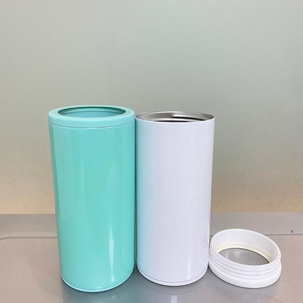 

water bottles colorful double wall 12oz sublimation can cooler with rubber bottom and screw lid
