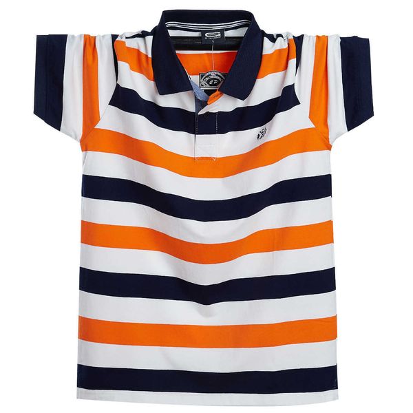 

lapel short oversized sleeve t-shirt men's fatter striped half polo 5122, White;black
